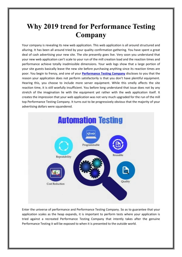 Why 2019 trend for Performance Testing Company