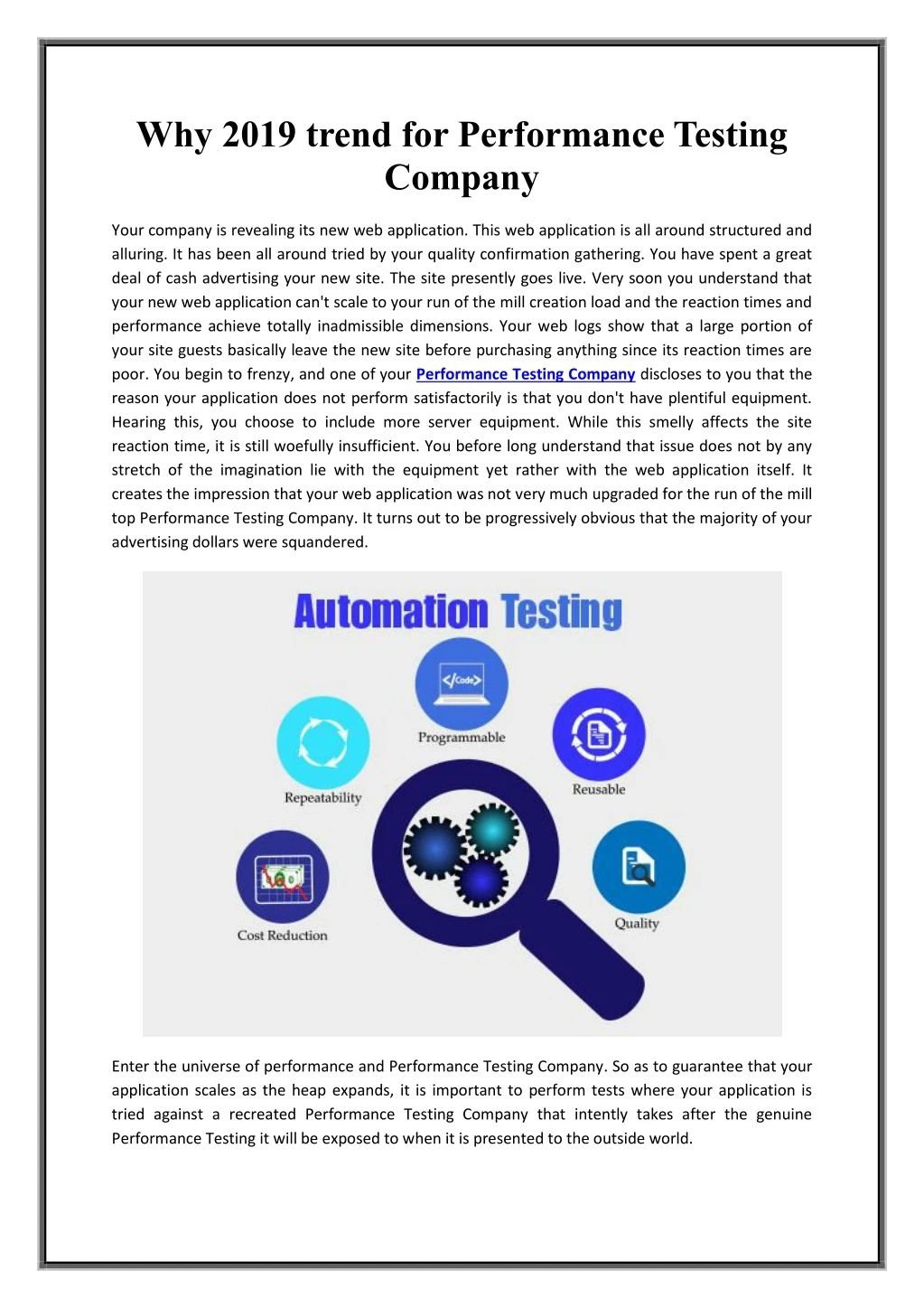 why 2019 trend for performance testing company