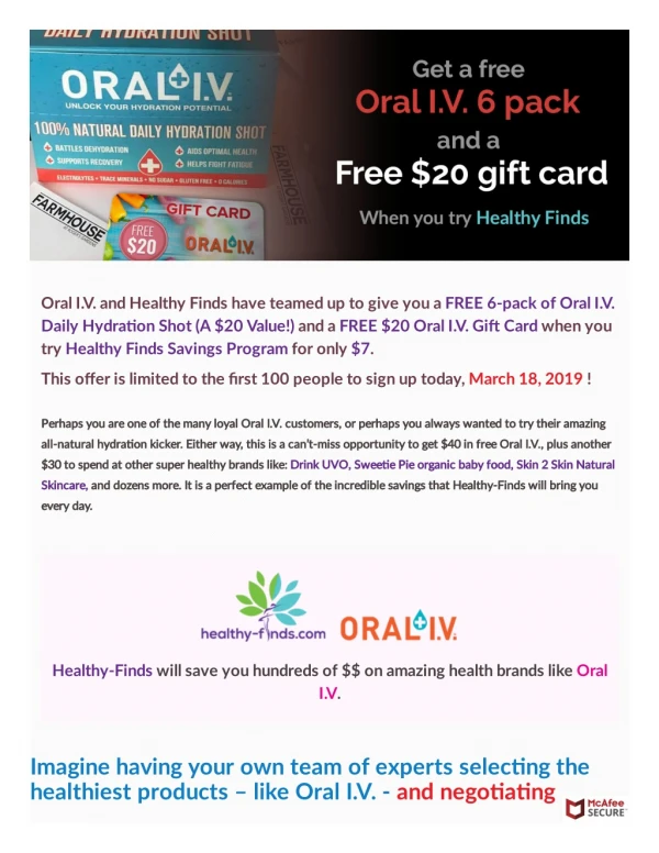 FREE $20 Oral I.V. Gift Card