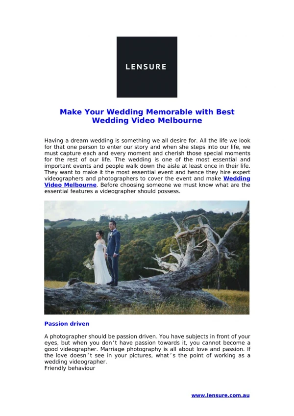Make Your Wedding Memorable with Best Wedding Video Melbourne
