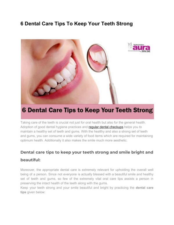 6 Dental Care Tips To Keep Your Teeth Strong -Aura Dental Care