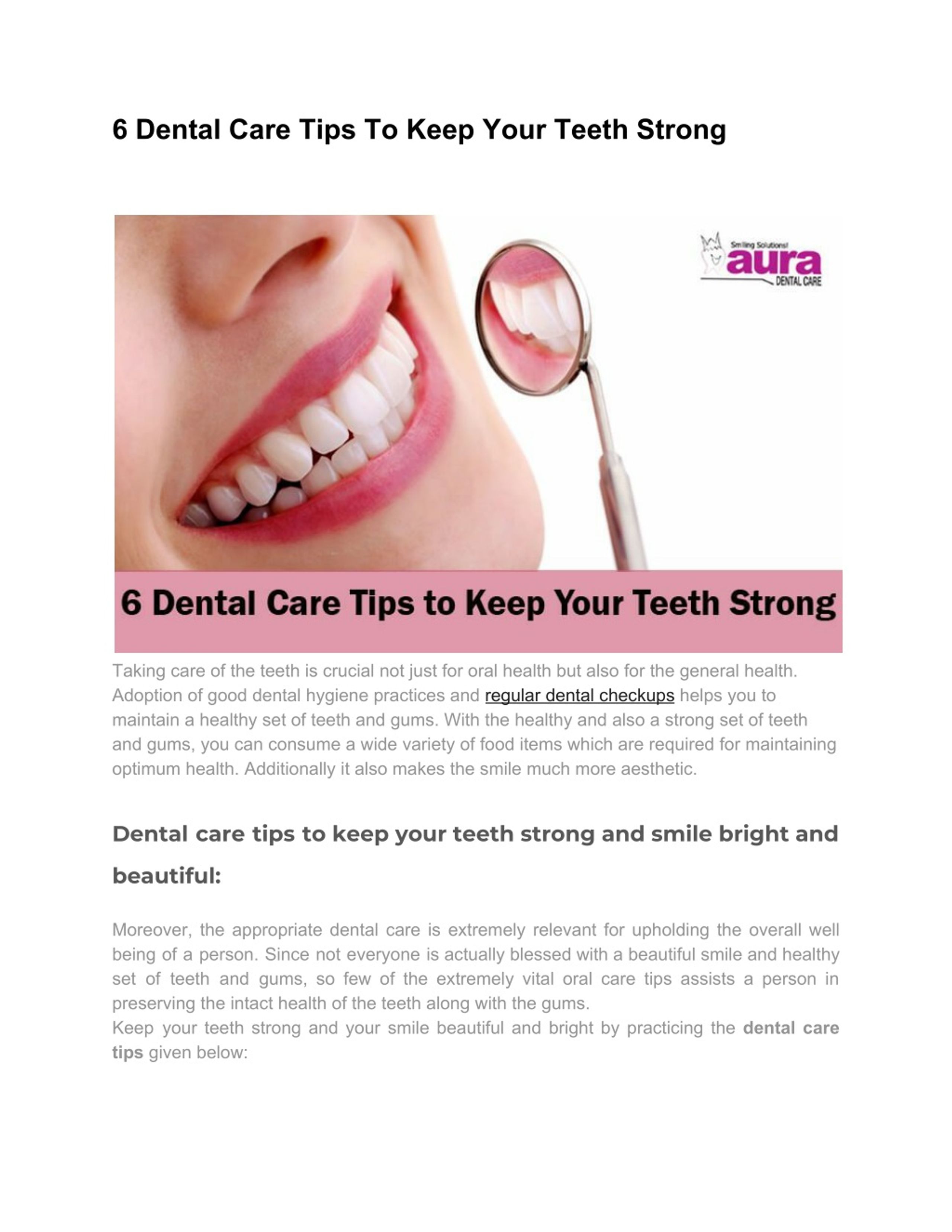PPT - 6 Dental Care Tips To Keep Your Teeth Strong -Aura Dental Care ...