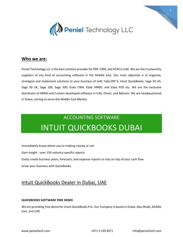 QuickBooks Dealer in Dubai,Abu Dhabi,UAE - Peniel Tech
