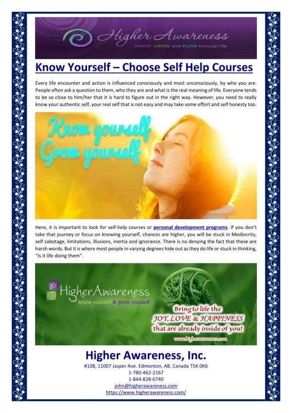 Know Yourself – Choose Self Help Courses