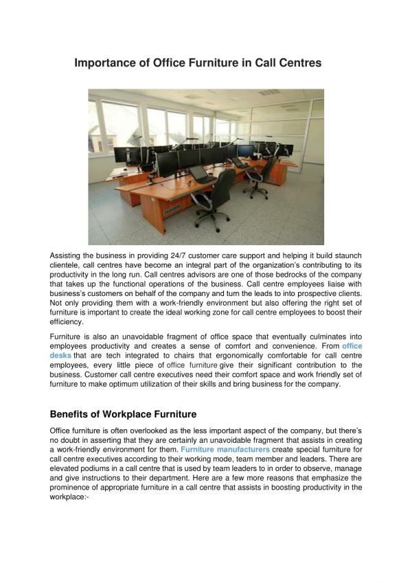 Importance of Office Furniture in Call Centres
