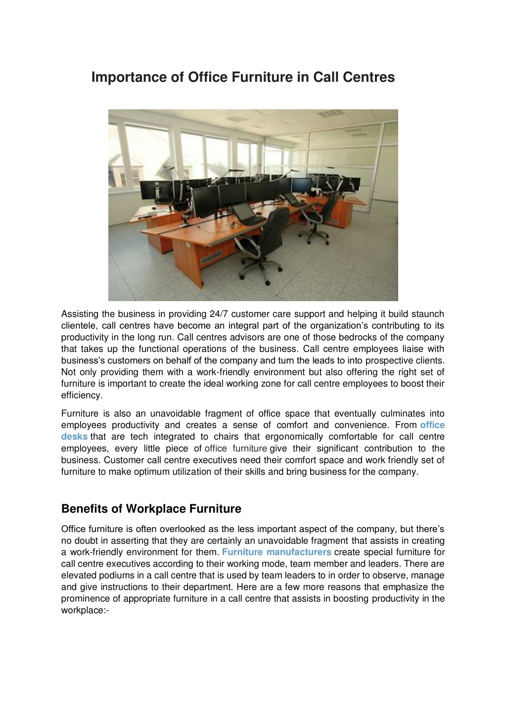 importance of office furniture in call centres