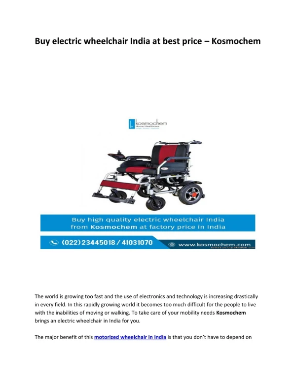 Buy electric wheelchair India at best price – Kosmochem