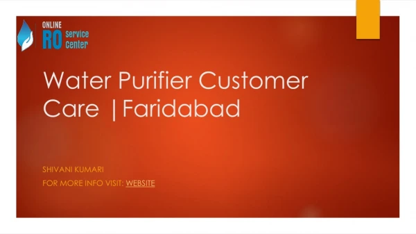 Water Purifier Customer Care |Faridabad