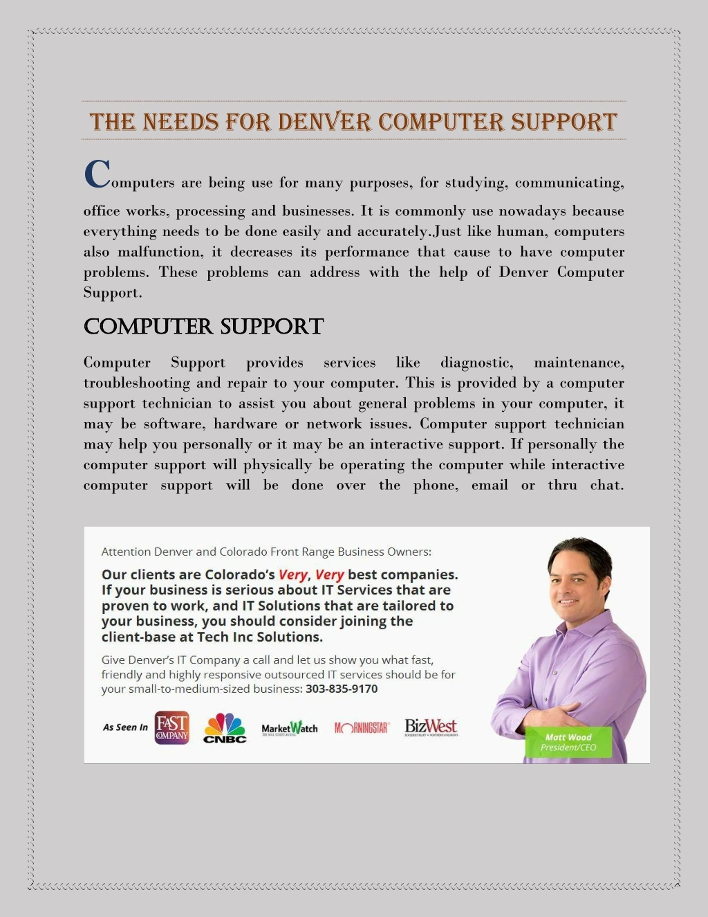 the needs for denver computer support c omputers