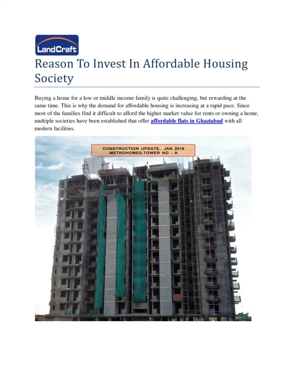 Reason To Invest In Affordable Housing Society