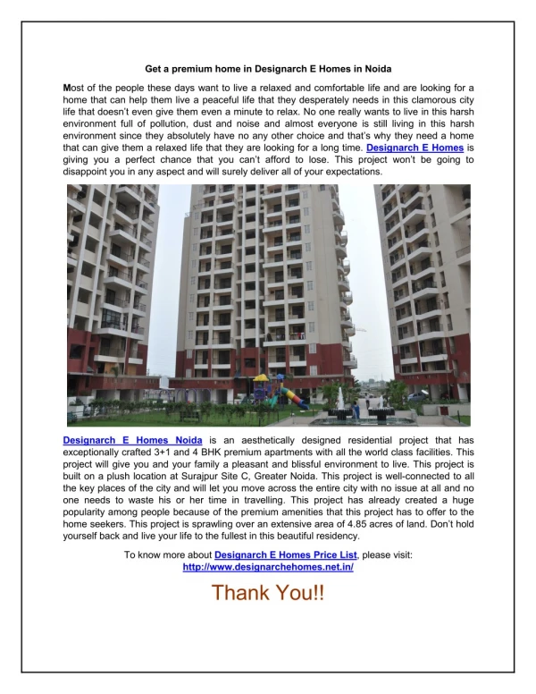Buy a premium home in Designarch E Homes in Noida
