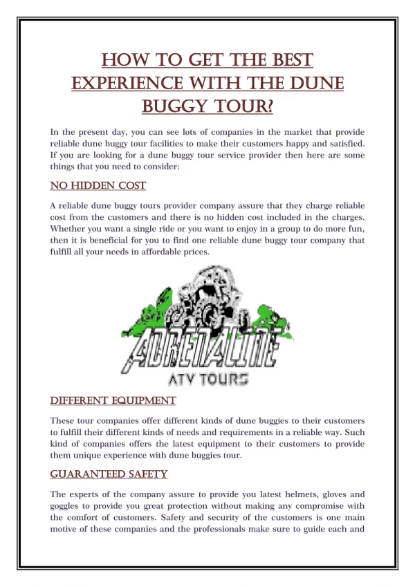 How to get the best experience with the dune buggy tour?