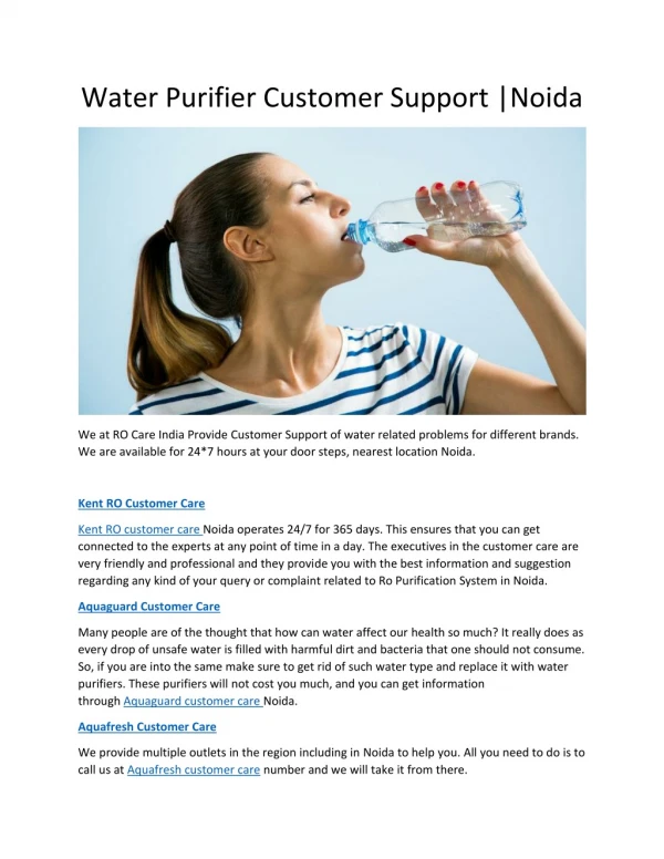 Water Purifier Customer Support |Noida