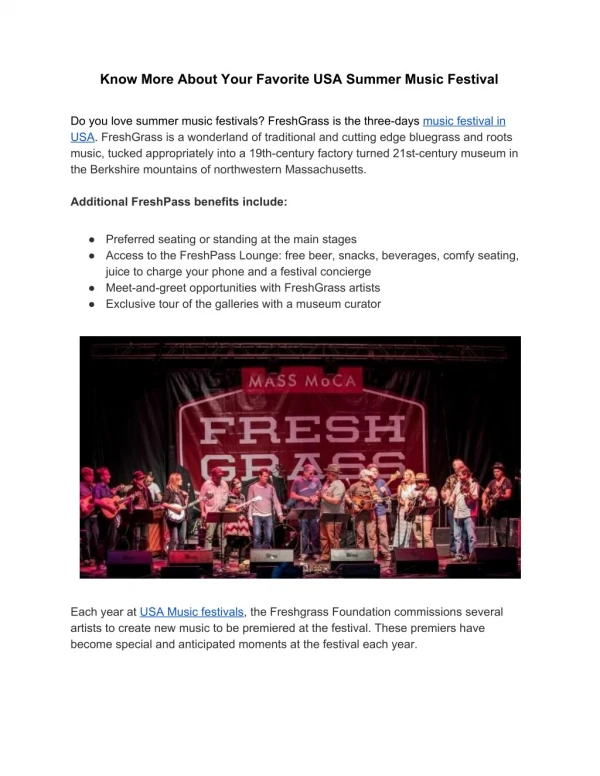 The Upcoming Music Festivals in USA - FreshGrass