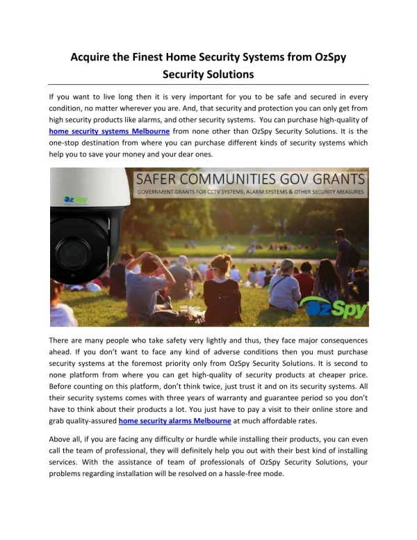 Acquire the Finest Home Security Systems from OzSpy Security Solutions