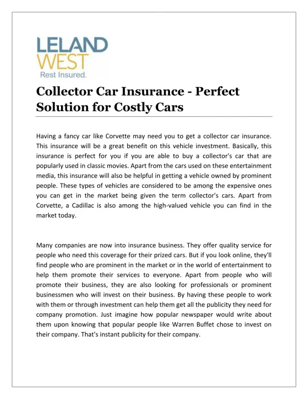 Collector Car Insurance - Perfect Solution for Costly Cars