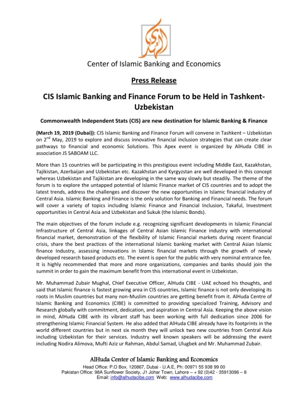 Press Release- CIS Islamic Banking and Finance Forum