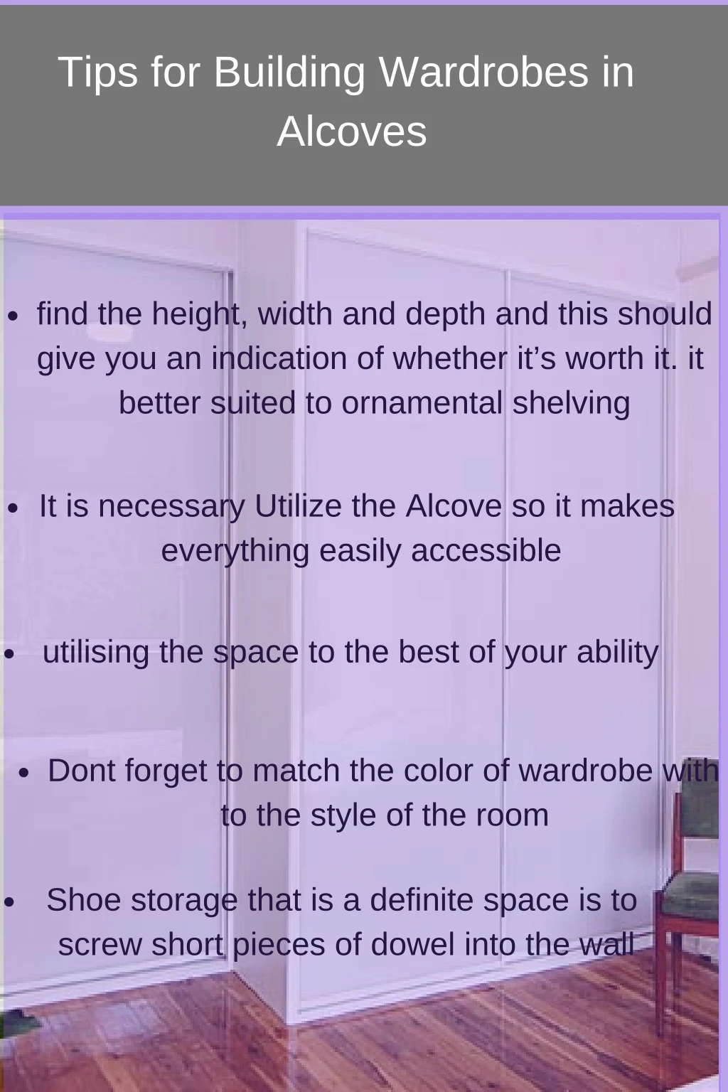 tips for building wardrobes in alcoves