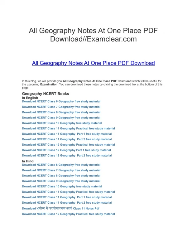 All Geography Notes At One Place PDF Download//Examclear.com