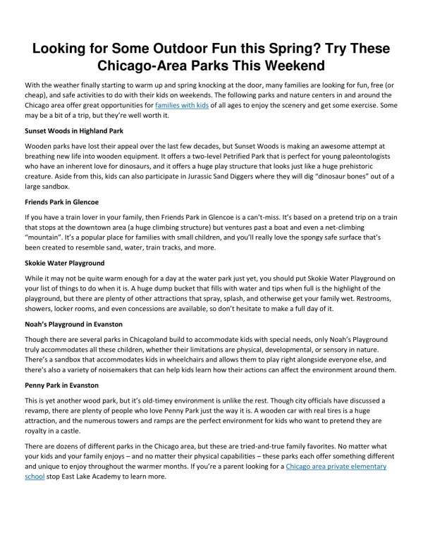 Looking for Some Outdoor Fun this Spring? Try These Chicago-Area Parks This Weekend