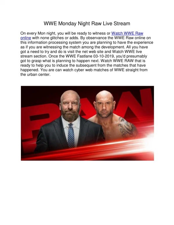 WWE Monday Night Raw Live Stream
