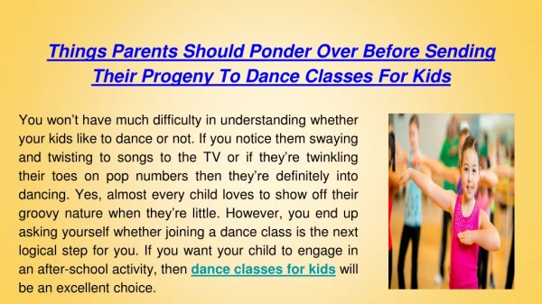 Things Parents Should Ponder Over Before Sending Their Progeny To Dance Classes For Kids