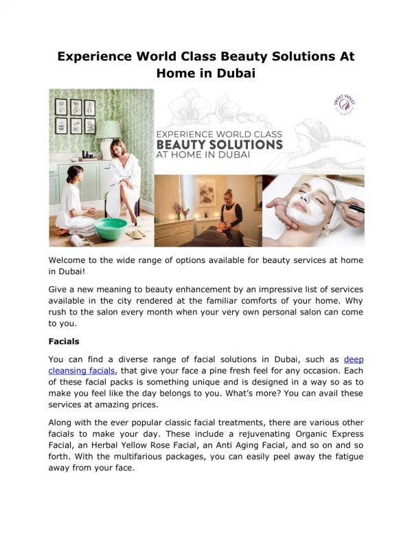 Experience World Class Beauty Solutions At Home in Dubai