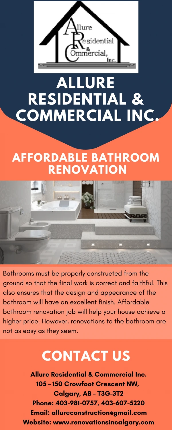 Affordable bathroom renovation With Allure Residential & Commercial Inc.