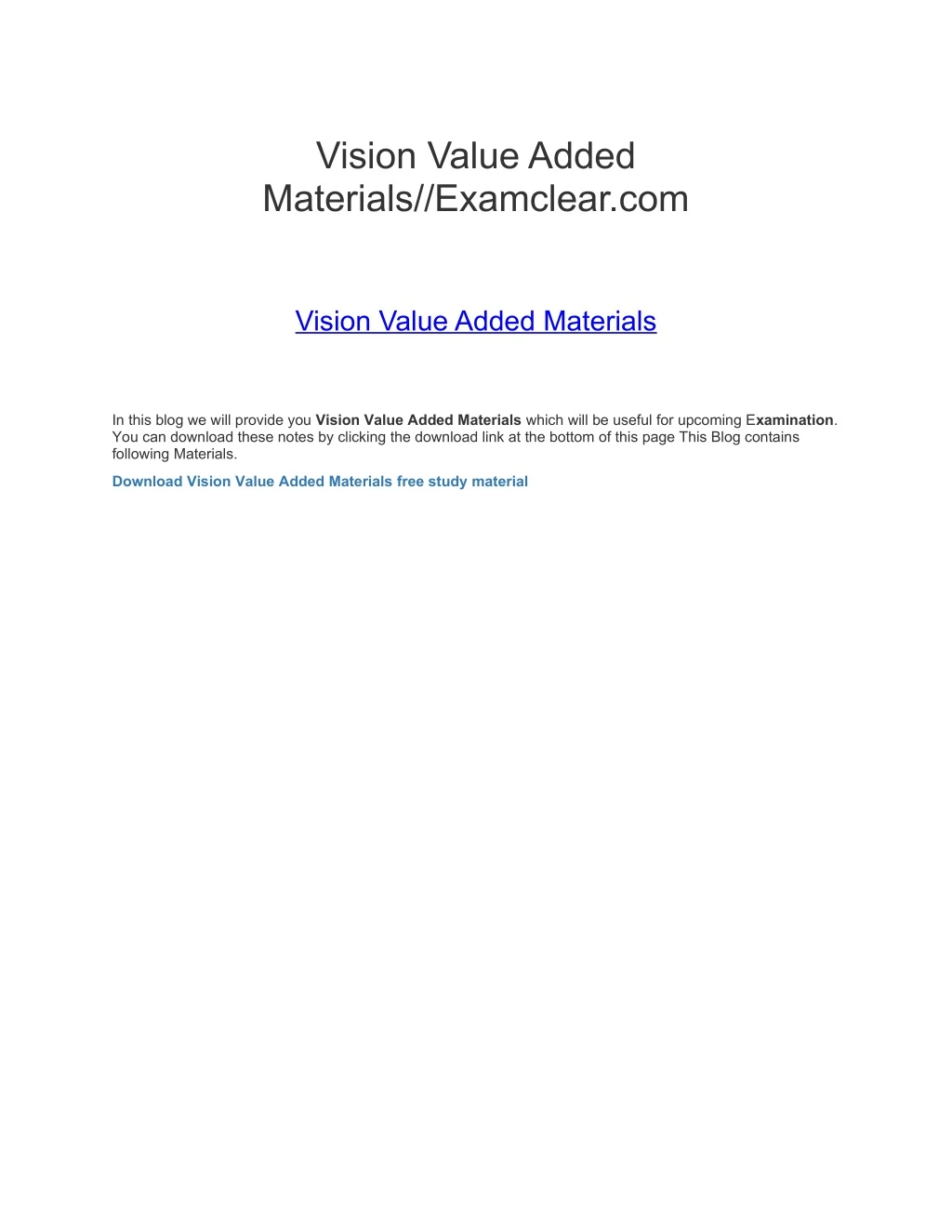 vision value added materials examclear com