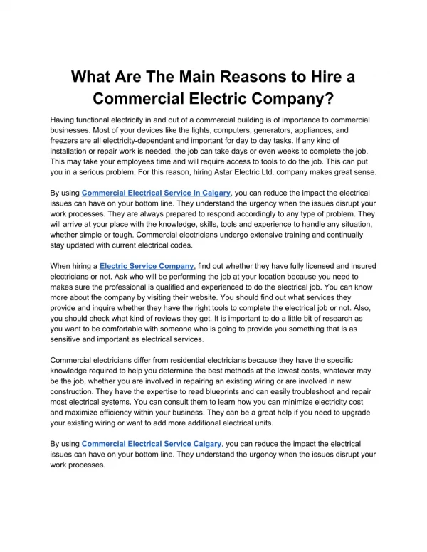 What Are The Main Reasons to Hire a Commercial Electric Company?