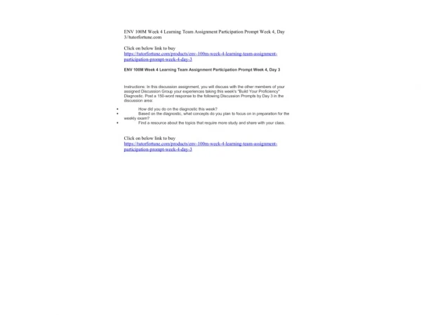 ENV 100M Week 4 Learning Team Assignment Participation Prompt Week 4, Day 3//tutorfortune.com