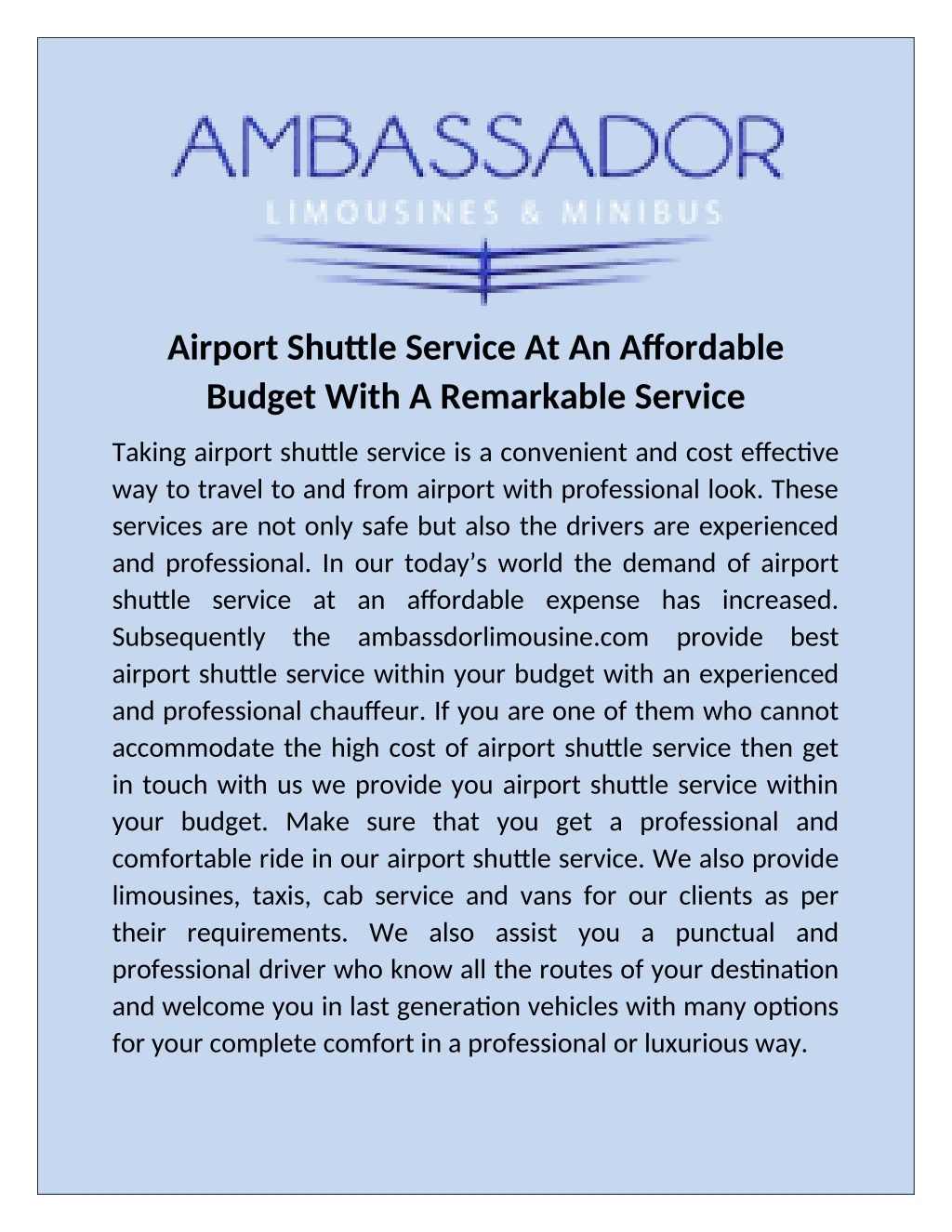 airport shuttle service at an affordable budget