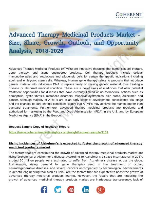 Advanced Therapy Medicinal Products Market Enhancement and Growth Rate Analysis 2026