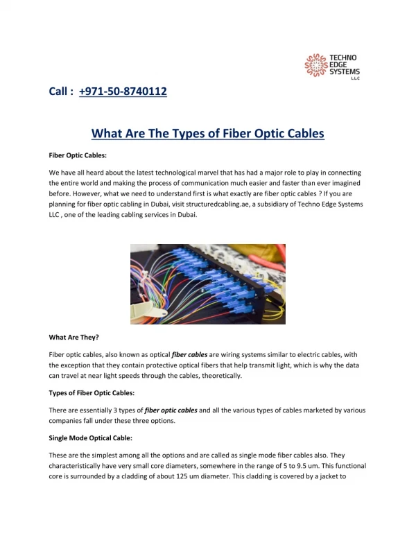 What Are The Types of Fiber Optic Cables?