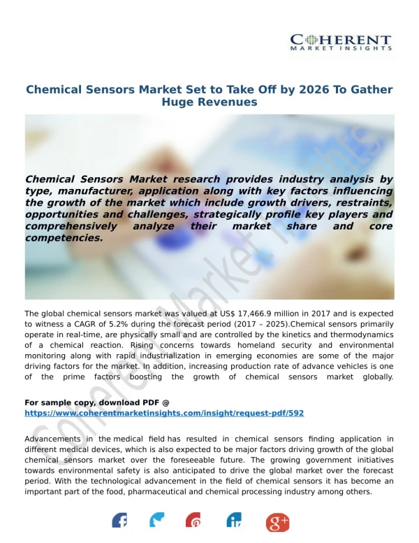 Chemical Sensors Market Set to Take Off by 2026 To Gather Huge Revenues