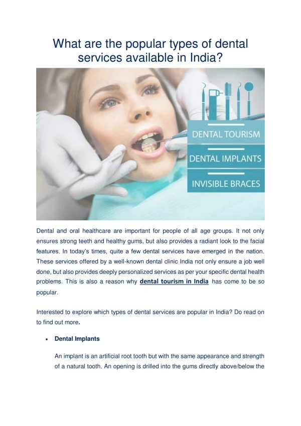 What are the popular types of dental services available in India?
