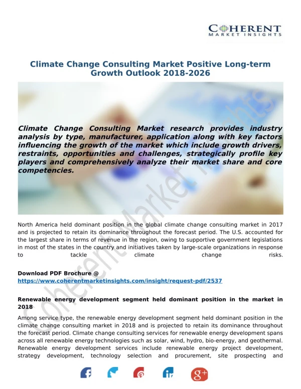 Climate Change Consulting Market Positive Long-term Growth Outlook 2018-2026