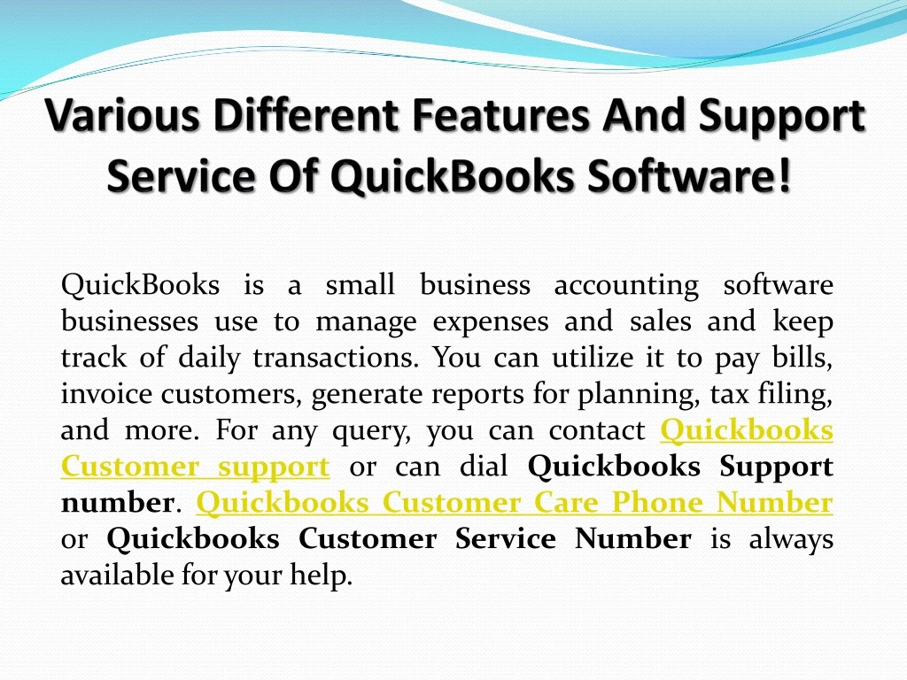 various different features and support service of quickbooks software