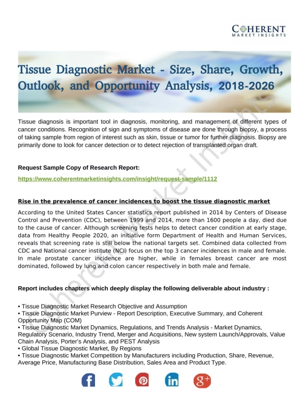 Tissue Diagnostic Market Global Status and Business Outlook 2018 to 2026