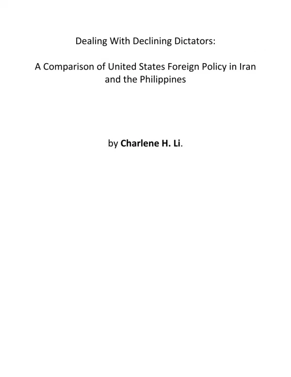 Dealing With Declining Dictators: A Comparison Of US Foreign Policy In Iran And The Philippines