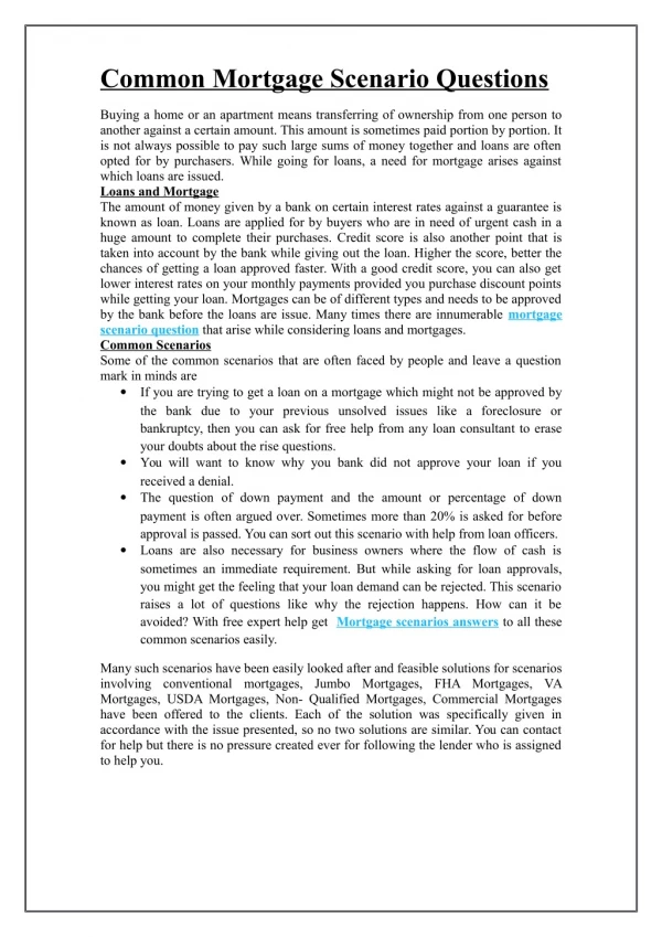 Common Mortgage Scenario Questions