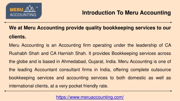 Accounting Outsourcing Consultant India, bookkeeping services in India - Meru Accounting