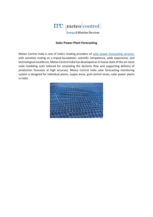 Solar Power Plant Forecasting