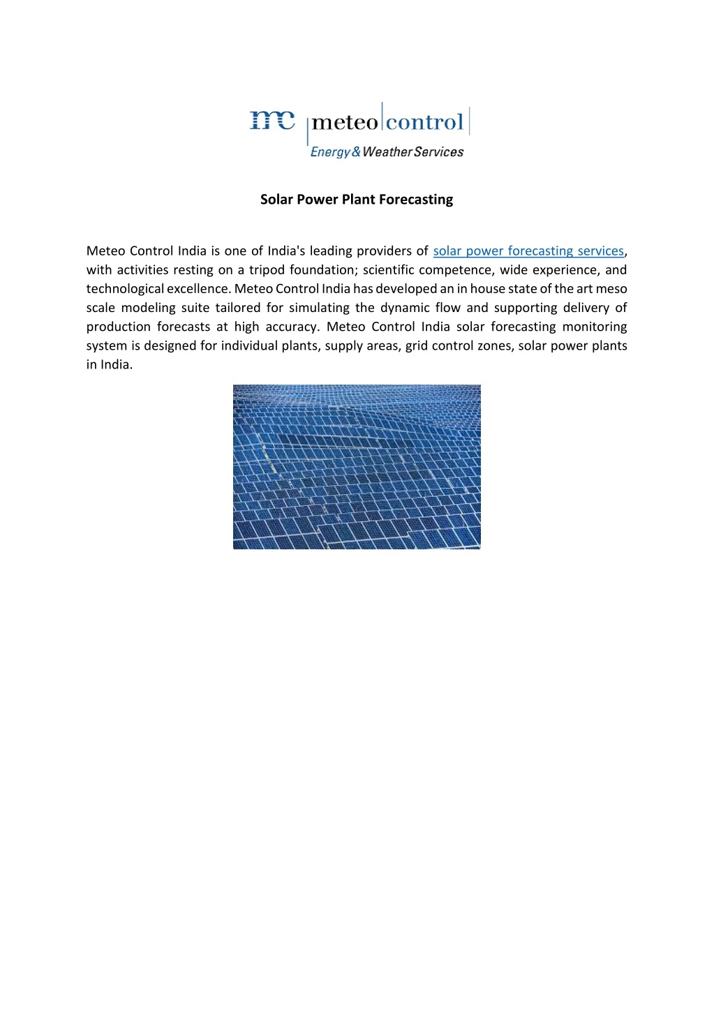 solar power plant forecasting
