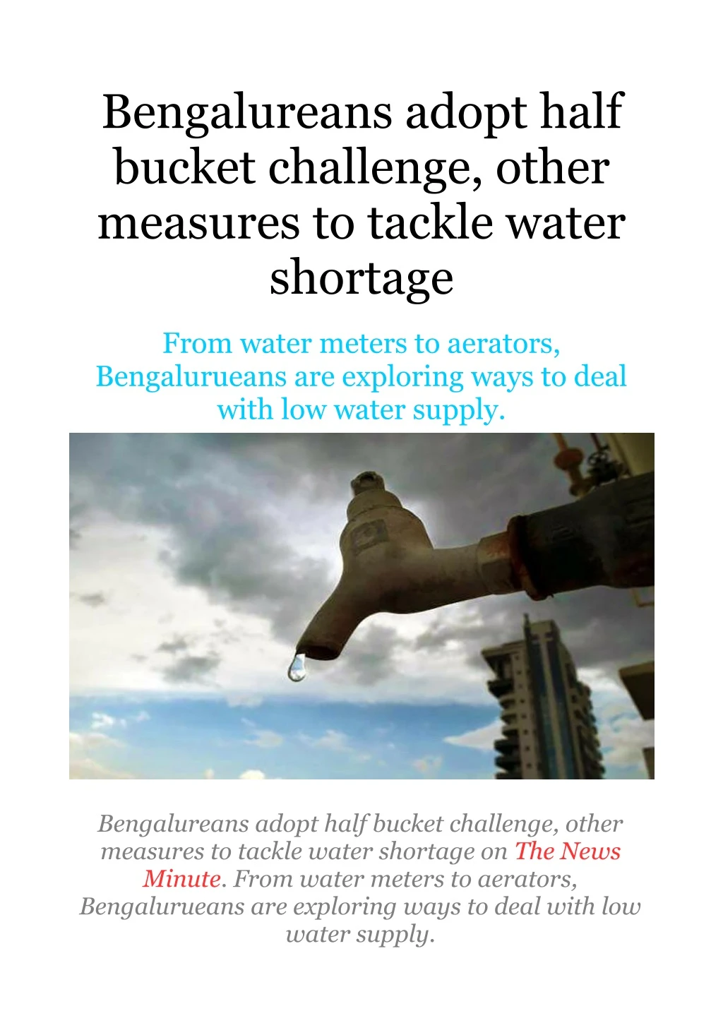 bengalureans adopt half bucket challenge other