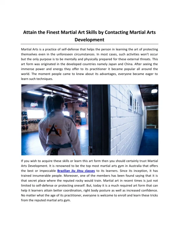 Attain the Finest Martial Art Skills by Contacting Martial Arts Development