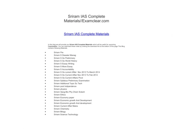 Sriram IAS Complete Materials//Examclear.com