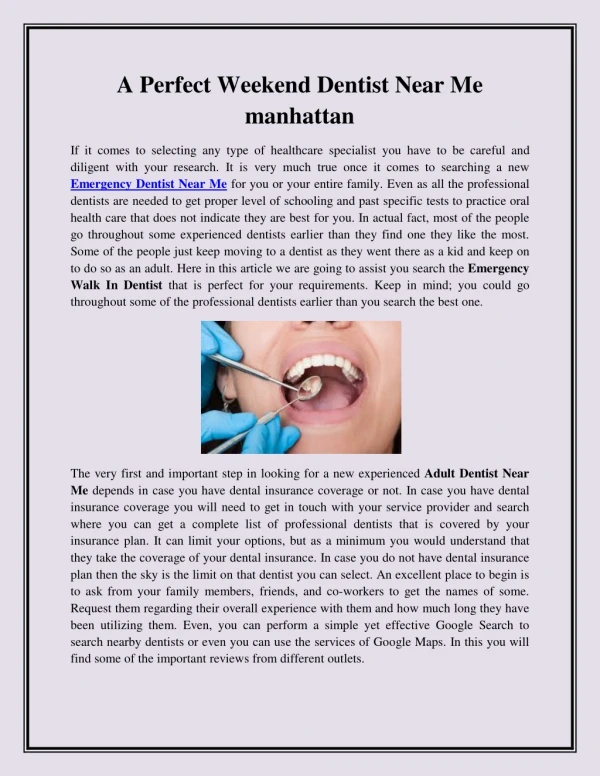 A Perfect Weekend Dentist Near Me manhattan