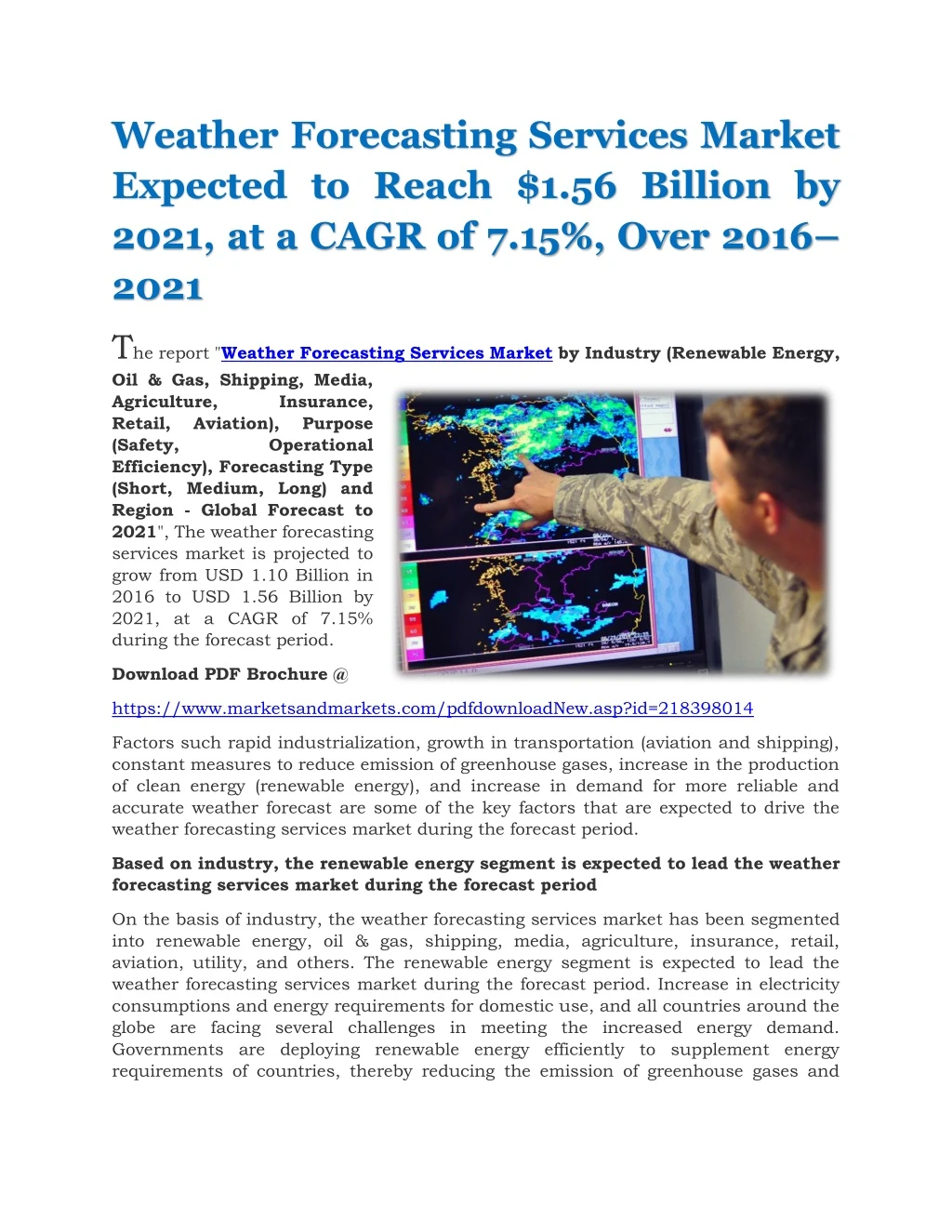 weather forecasting services market expected