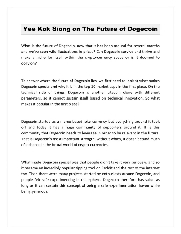 Yee Kok Siong on The Future of Dogecoin